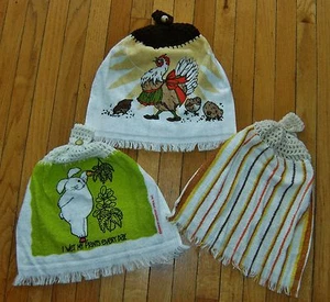 3 NOS 80's Hanging Kitchen Towel's CANNON LESHNER Terry Cloth RETRO Vtg Handmade - Picture 1 of 3