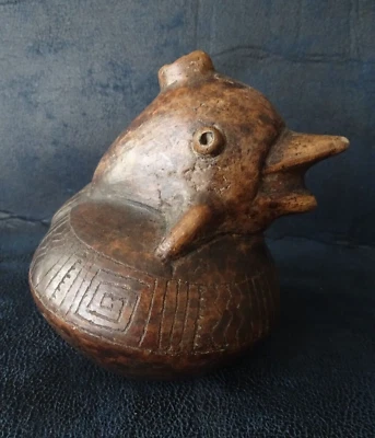 ancienne terre cuite Zoomorphe Dauphin céramique gourde ? curiosité artisanale - Photo 1/4