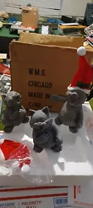 Christmas Caroling Grey Kitties w/ Santa Hats VTG Resin Shelf sitters NIB - Picture 1 of 12