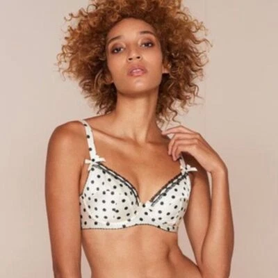 Sujetador Agent Provocateur Marjorie seda blanco negro lunares 32D nuevo con etiquetas Foto 1 de 4