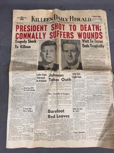 John F. Kennedy Asesinato y Muerte 22 de Noviembre 1963 Periódico Killeen Texas - Imagen 1 de 17