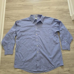 LL Bean Shirt Mens 17 33 Blue Striped Cotton Button Down Wrinkle Resistant - Picture 1 of 11
