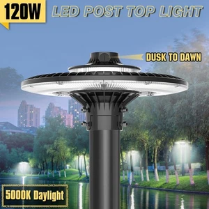 120W LED Post Top Light Commercial Garden Park Outdoor Pole Fixture Dusk To Dawn - Picture 1 of 12