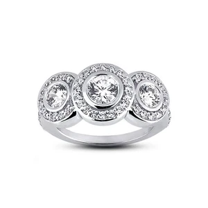 1.29ct G-SI1 Round Natural Certified Diamonds Plat Halo Ring with Wedding Band - Picture 1 of 3