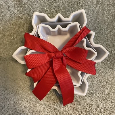 Crate and Barrel White Snowflake Ramekins Set of 2 - Image 1 of 3