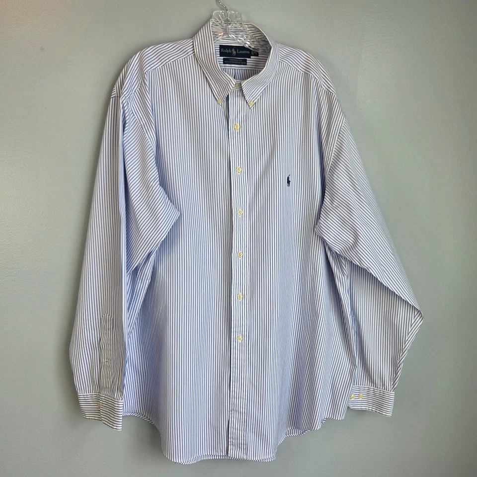 Camisa Ralph Lauren Yarmouth 18 36/37 Azul Blanco Rayas Oxford 100% Algodón Foto 1 de 4