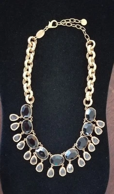 Collar Spartina 449 Firmado Topacio Ahumado y Vidrio Transparente Declaración Chapado en Oro Foto 1 de 4