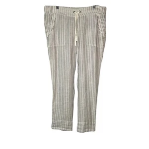 Athleta Herringbone Stripe White Navy Linen Ankle Pant NWT sz 14 Tall - Picture 1 of 8