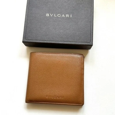 BVLGARI Auténtico Cuero Doble Cartera Camel Hermosa Foto 1 de 4