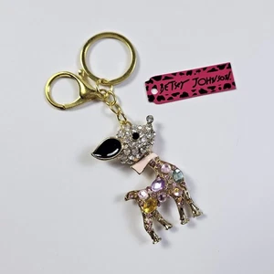 Betsey Johnson Urlaub rosa Kristall Rentier Tasche Swag Glitzer Schlüsselanhänger Clip Anhänger - Bild 1 von 3
