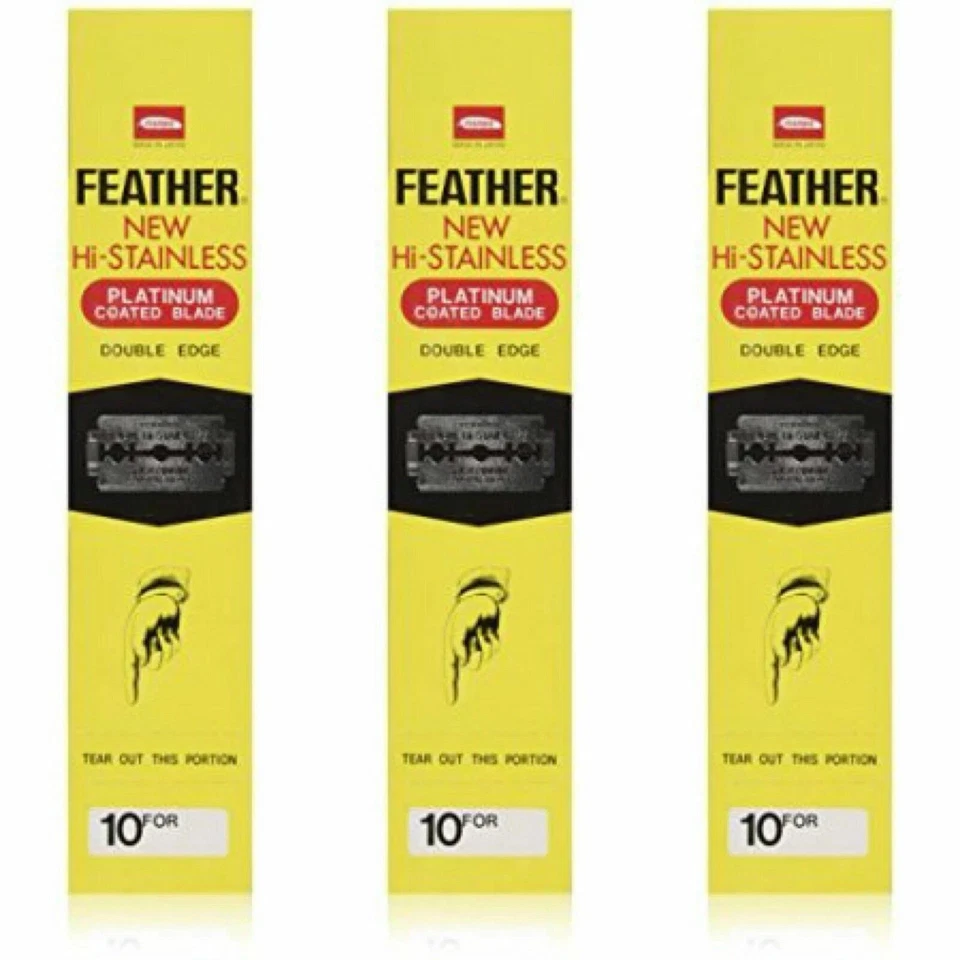 Hojas de afeitar Feather Hi-Stainless de doble filo recubiertas de platino - Paquete de 600 piezas Foto 1 de 2