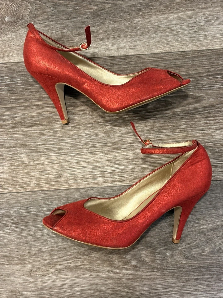 Zapatos de tacón Nine West para mujer rojos brillantes talla 8,5 EE. UU. elegantes 3 pulgadas punta abierta Foto 1 de 4