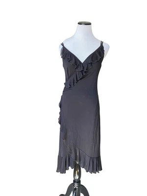 Vintage Y2K Morgan De Toi Asymmetric Ruffle Slip Dress Size S Black Fairy Goth - Image 1 of 4