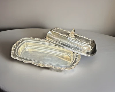 Elegante plato de mantequilla cubierto plateado Wallace Georgian 1306 vintage Foto 1 de 4