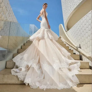 Sexy Elegant Sweetheart Corset Mermaid Off Tulle Wedding Dress Train Bride Gowns - Picture 1 of 7