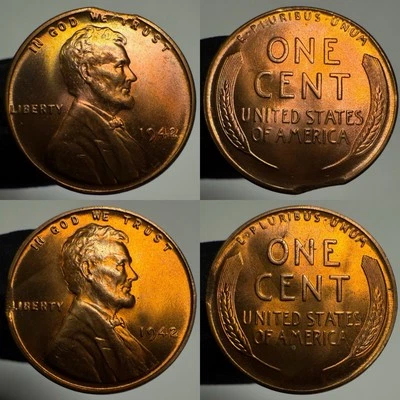 1942 Lincoln Cent Clipped Planchet Toned Coin Uncirculated 1C Mint Error x2 - Image 1 of 4