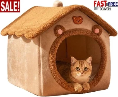 BRANDED Pet Cat Kitten Dog Beds Igloo Fleece Bed Pyramid Cozy Washable Warm House Cave