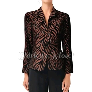 NWT-COLDWATER CREEK Leaf Brocade Shimmer Open Jacket Frog Closure Black Brown 8 - Picture 1 of 13
