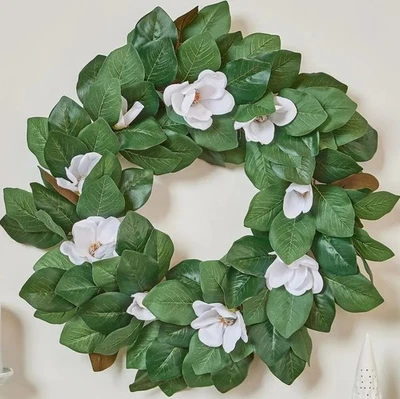 24" Wicker Park Faux Magnolia Wreath - Image 1 of 2