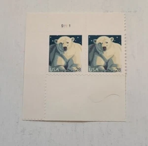 SCOTT 4387 28 CENT POLAR BEAR PLATE BLOCK OF 2 MNH - Picture 1 of 7
