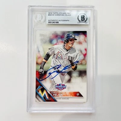 Christian Yelich Marlins signed 2016 Topps Chrome #187 Card Beckett BGS Auto 10 - Image 1 of 2