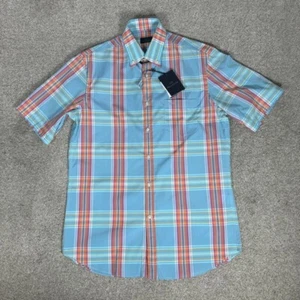 Paul & Shark Mens Soft Touch Tartan Check Shirt Orange Turquoise Size M / EU 40 - Picture 1 of 12