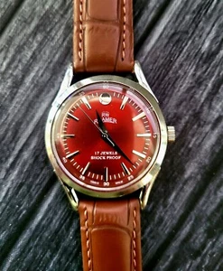 RARO Reloj Suizo Roamer A Prueba de Golpes Cuerda Manual Restaurado Reparado SLV-RED-BRW - Imagen 1 de 9