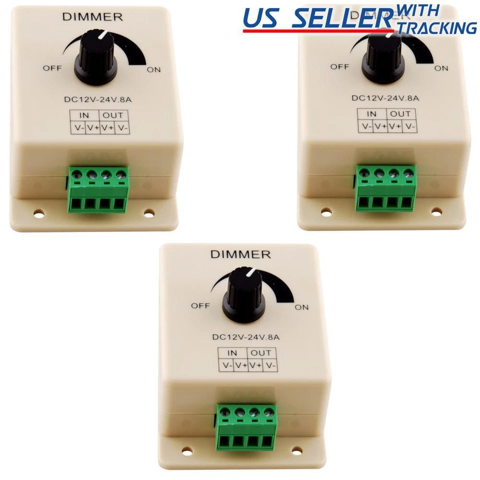 3 件装手动调光开关适用于 LED 灯条,12 伏 8 安可安装带端子 — 第 1/4 张图片