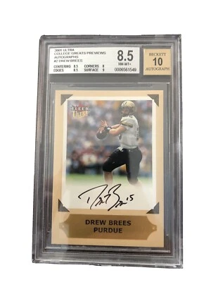 2001 Fleer ultra Drew Brees ROOKIE RC AUTO #2 BGS 8.5 NM-MT+ 10 auto - Image 1 of 3