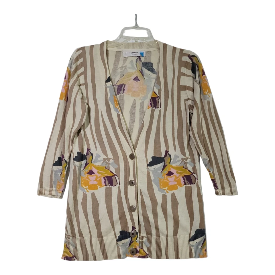 Cárdigan Anthropologie Sparrow Floral Rendering Rayas Floral 100% Algodón Med Foto 1 de 4