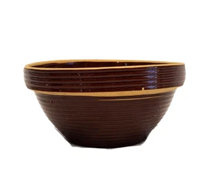 Vintage Antique Monmouth Large BROWN BANDED 9.5" MIXING BOWL Pottery Stoneware - Picture 1 of 10