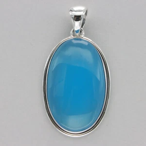 Plata de ley 925 - Colgante grande de calcedonia ovalada azul - Piedras preciosas naturales - Imagen 1 de 8
