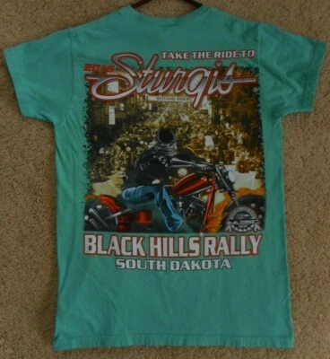 2016 Black Hills Rally South Dakota SD T shirt Blue Aqua Small Sturgis strip - Image 1 of 4