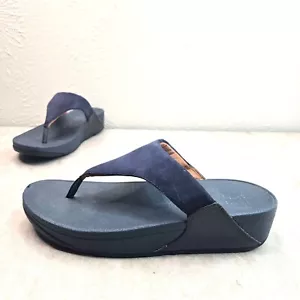 Sandalo Fitflop plateau tanga taglia 9 blu scamosciato punta aperta flatform infradito spiaggia - Foto 1 di 10