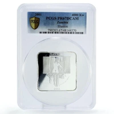 Zambia 4000 kwacha Sandro Prete Art Illusion KM-114 PR67 PCGS silver coin 2001 - Image 1 of 2