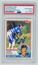 WADE BOGGS "HOF 05, 3010 HITS" Signed 1983 Topps ROOKIE Baseball Card + PSA Auto