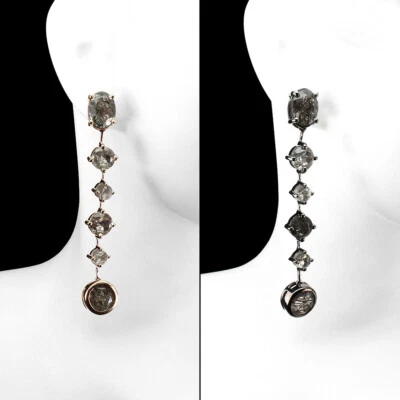 925 Sterling Silver Earrings Oval Quartz Black Neeldes Rutile 9x7mm Gemstone - Image 1 of 4