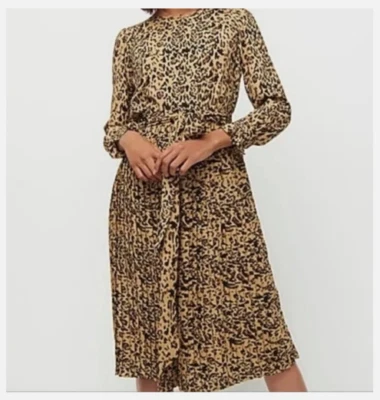 J.Crew 6 Leopard Cheetah Animal Print Button Front Tie Waist Pleated Skirt Dress - Image 1 of 4