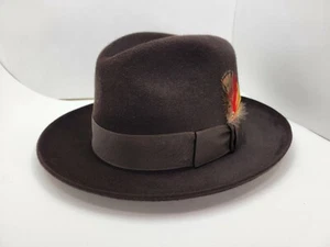 STETSON FIRENZE CHOCOLATE BROWN FELT LONG HAIR SILK FINISH FEDORA MADE IN USA - Picture 1 of 8