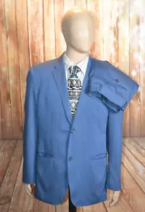 Perry Ellis Men Blue Poly Blend Stretch 2 Button Suit Sz 42R Wst 36x31 - Picture 1 of 15