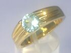 7mm 316 Stainless Steel Solitaire March Aqua Stone Gold Plate Men Ring Size 5-13