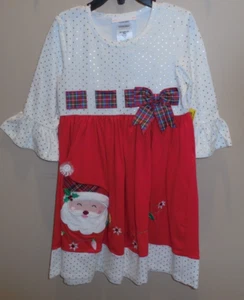 Bonnie Jean Girls Size 5 Holiday Christmas Dress Red White Santa Polka Dots New - Picture 1 of 4
