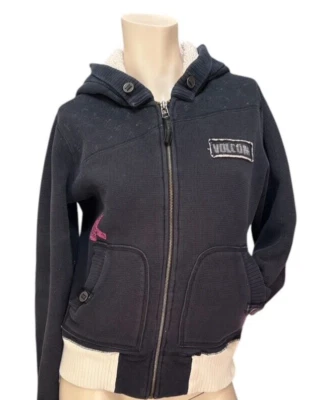 Y2K Volcom Zip Up Hoodie Sherpa Lining Size L Blue READ - Image 1 of 4