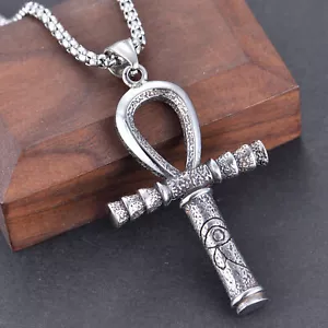 Collana Uomo Egiziana Ankh Croce Ciondolo Acciaio Inox Occhio di Horus Catena - Foto 1 di 10