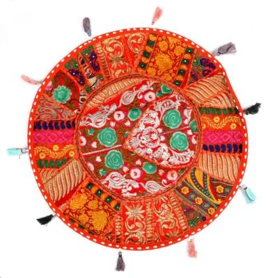 22" Pillow Cover Throw/Tapestry/Bean Bag Large With Bohemian Patchwork Orange - Image 1 of 2