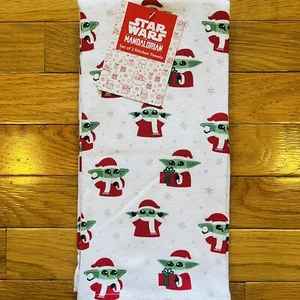 Disney Star Wars 2 Pack Hand Kitchen Towels Christmas Baby Yoda Santa Hat Snow - Picture 1 of 5