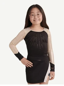 Justice Girls Dance Gym 2 Piece Cheer Set Black & Gold NWT Sz L 12/14 - Picture 1 of 23