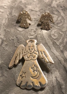 Silver Tone Angel Brooch and Earrings Set - Picture 1 of 4