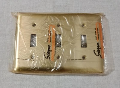 VINTAGE SIERRA BRASS ELECTRICAL 3 GANG TOGGLE LIGHT SWITCH COVER PLATE SEALED - Image 1 of 2