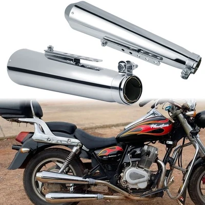 2pcs 17.5" Universal Motorcycle Motorbike Exhaust Pipe Muffler For Cafe Racer - Image 1 of 4